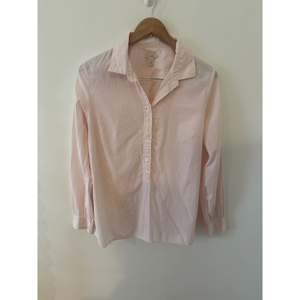 J.Crew Striped Button Up Shirt Pink White Cotton Casual Long‎ Sleeve Size M